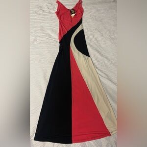 Colorblock Maxi Dress in Coral Black & Beige Women’s Small by Cameo